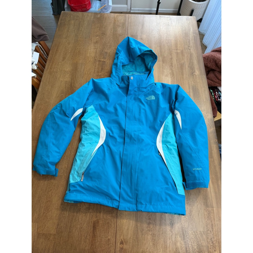 The North Face HyVent Kids Blue Teal Hooded Ski Jacket Size L 14/16